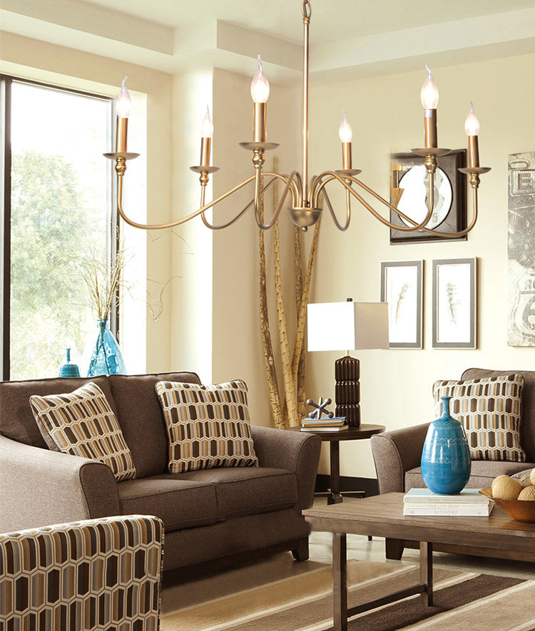 Chandelle suspendue à la bougie Light Light Traditional Swooping Bras Plafond Chandelier pour le salon
