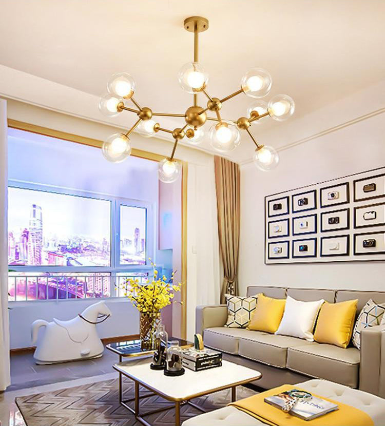Molecular Shaped Living Room Chandelier Transparent Glass Globe Shade Contemporary Simplicity Style Lighting Pendant