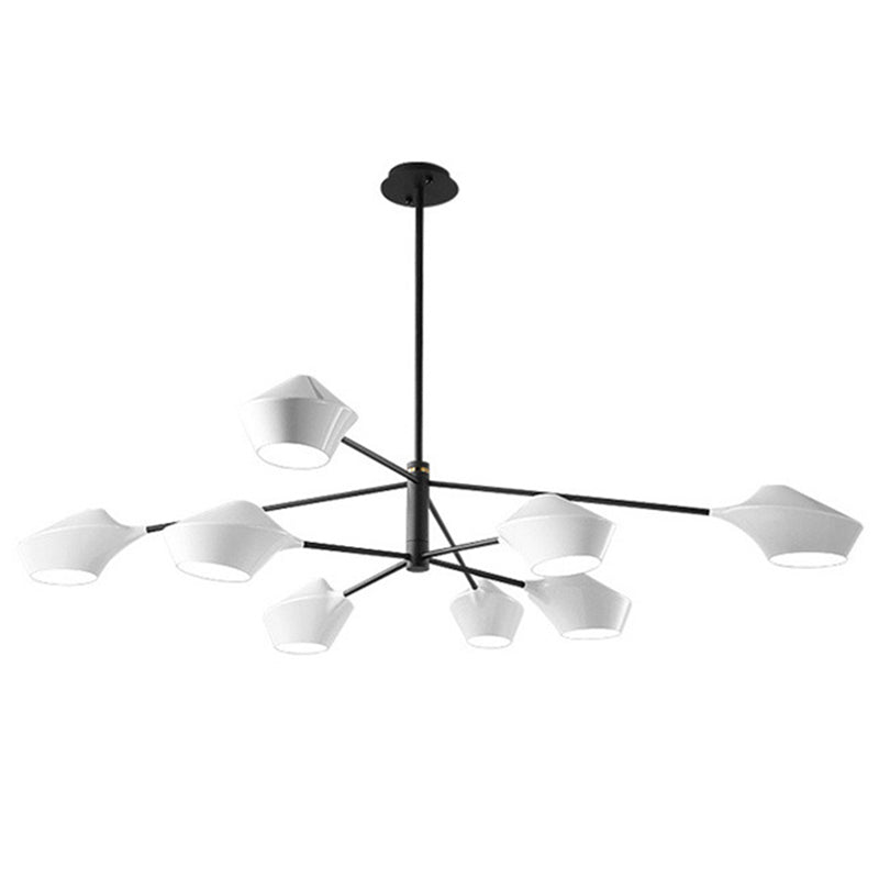 Post-modern Style Minimalism Lighting Chandelier White Acrylic Geometric Shade Suspension Light with 19.6" Adjustable Hanging Rod