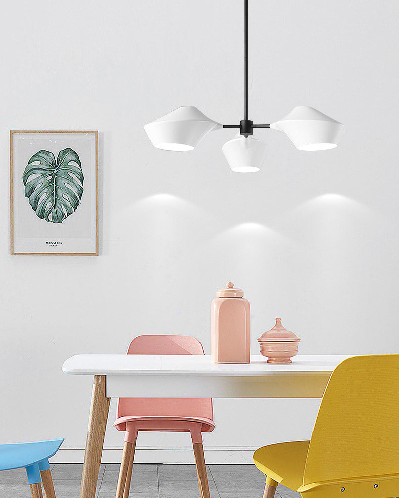 Post-modern Style Minimalism Lighting Chandelier White Acrylic Geometric Shade Suspension Light with 19.6" Adjustable Hanging Rod