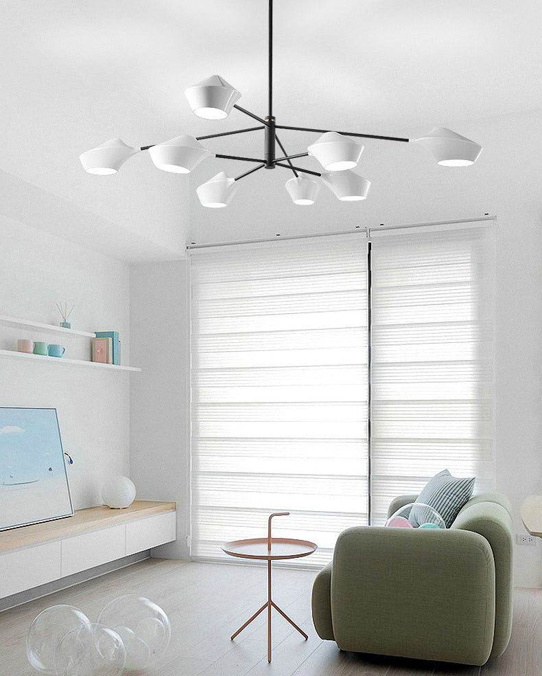 Post-modern Style Minimalism Lighting Chandelier White Acrylic Geometric Shade Suspension Light with 19.6" Adjustable Hanging Rod