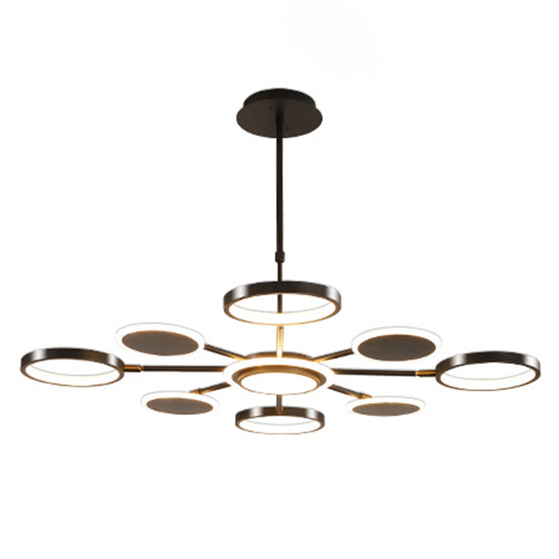 Accesorio de iluminación colgante de círculo acrílico Estilo moderno LED Black Hanging Chandelier