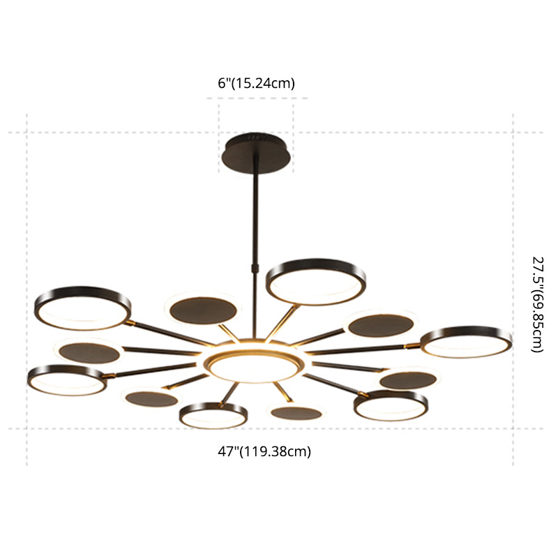 Accesorio de iluminación colgante de círculo acrílico Estilo moderno LED Black Hanging Chandelier