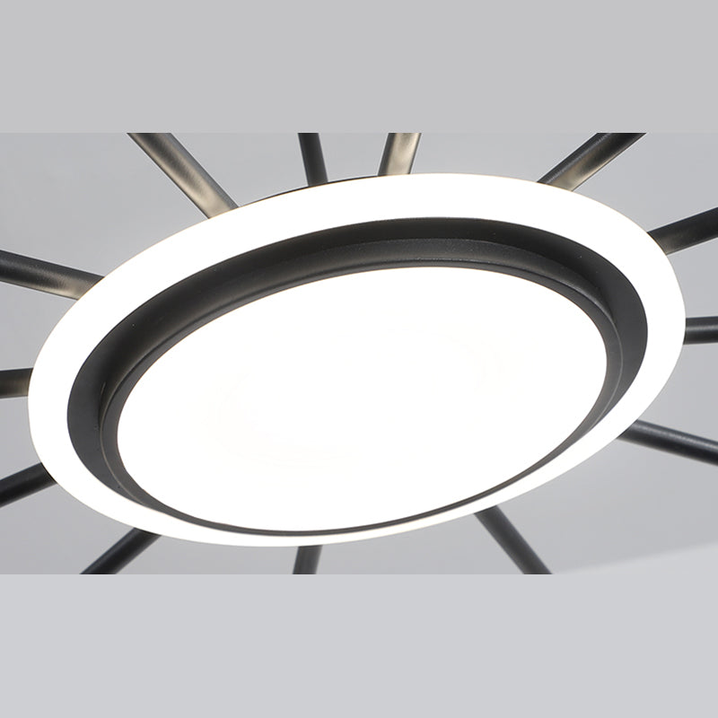 Acrylic Circle Pendant Lighting Fixture Modern Style LED Black Hanging Chandelier