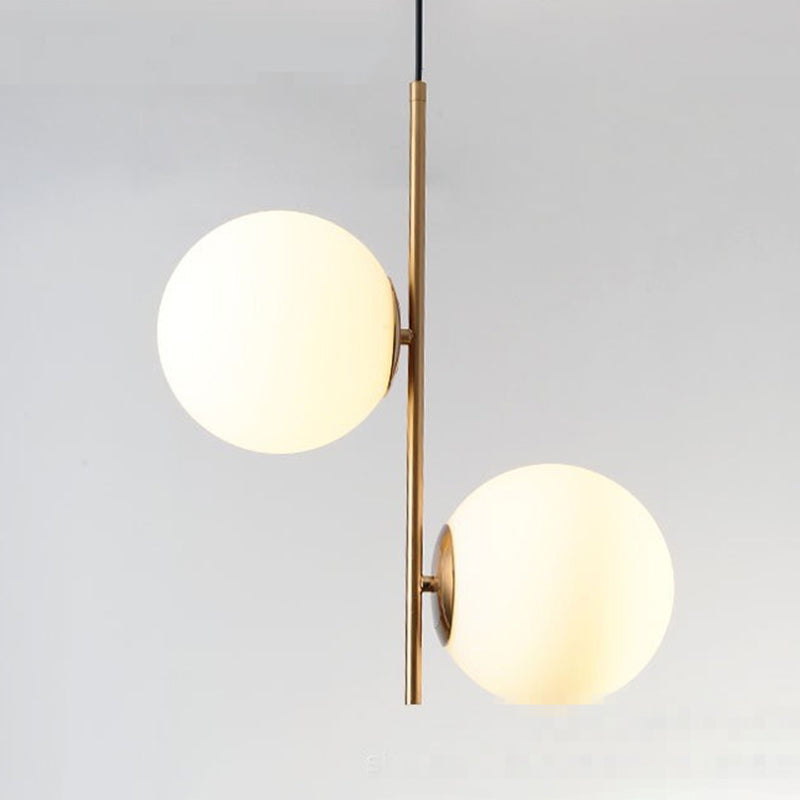 Modern Minimalist Linear Chandelier Light Fixture Spherical Frosted Glass Ceiling Chandelier in Gold