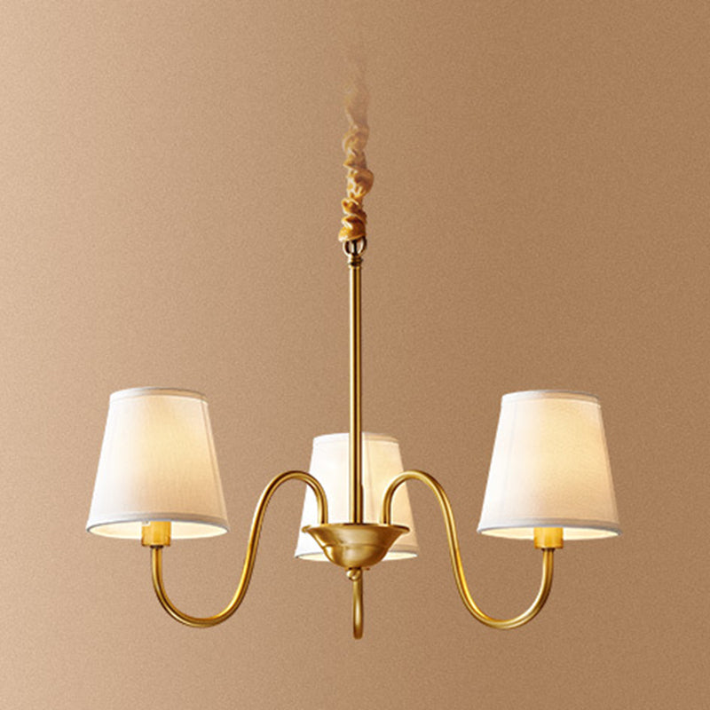 Post-Modern Gold Curving Hanging Chandelier Light Conical Fabric  Ceiling Chandelier for Living Room