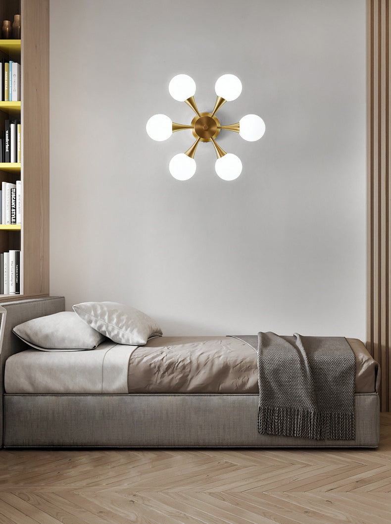 Post-moderne Starburst Chandelier suspendu au plafond en verre clair Plafond Chandelier en or pour le salon