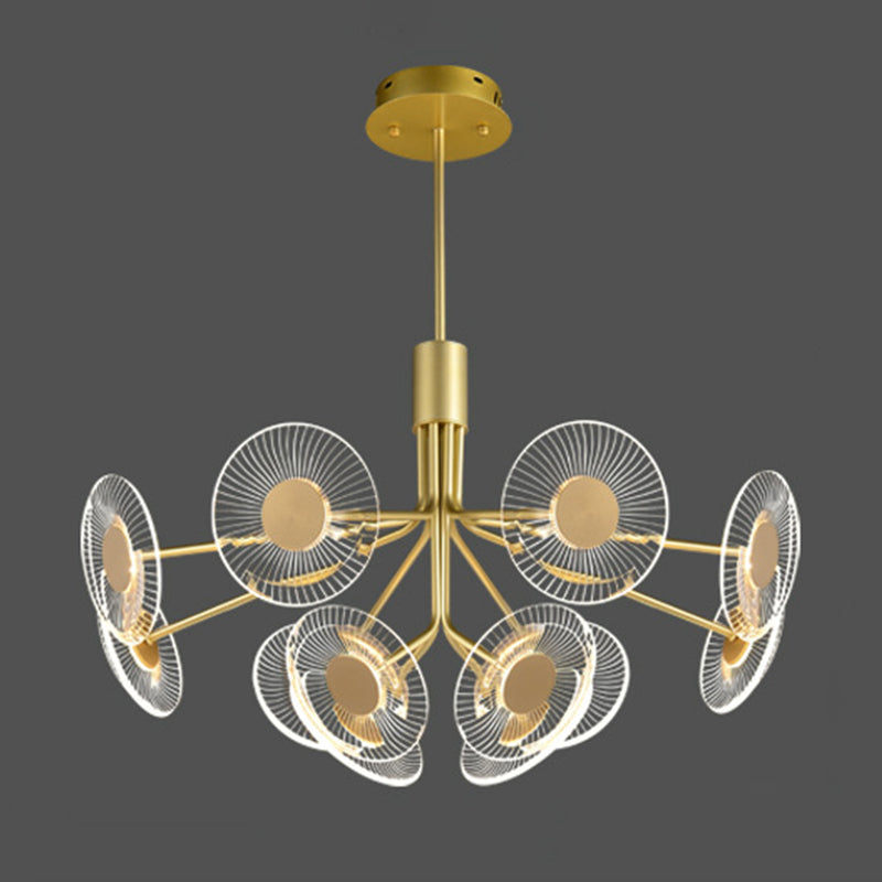 Lámpara de araña radial dorada Luz de suspensión acrílica de LED posmoderna para sala de estar