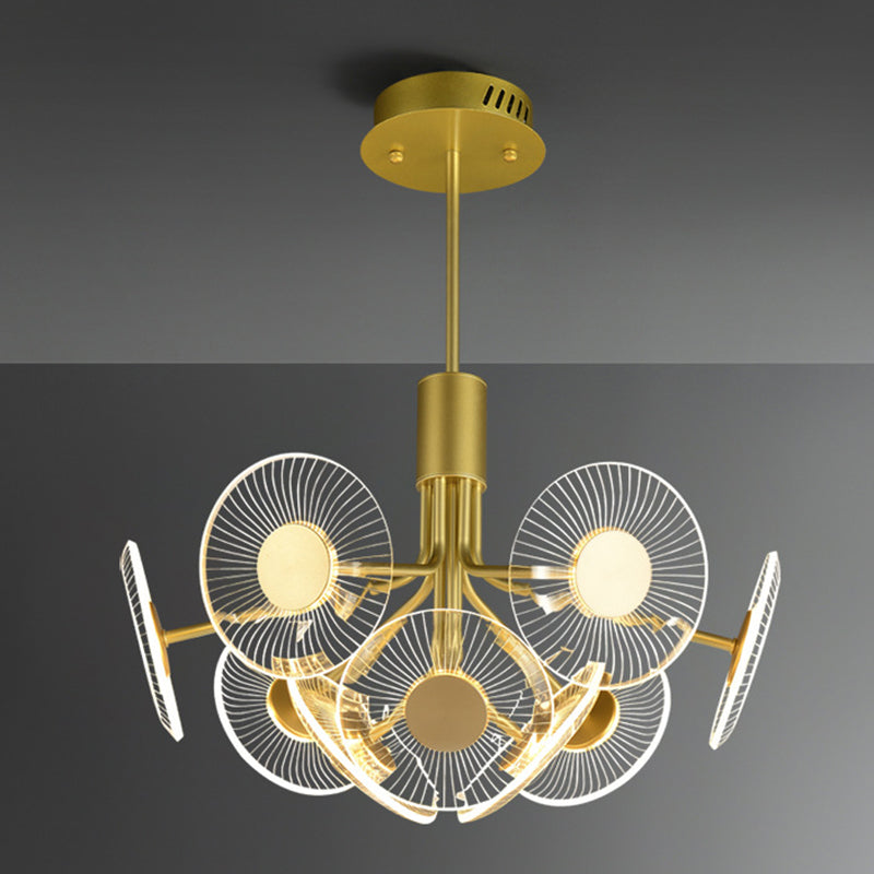 Lámpara de araña radial dorada Luz de suspensión acrílica de LED posmoderna para sala de estar