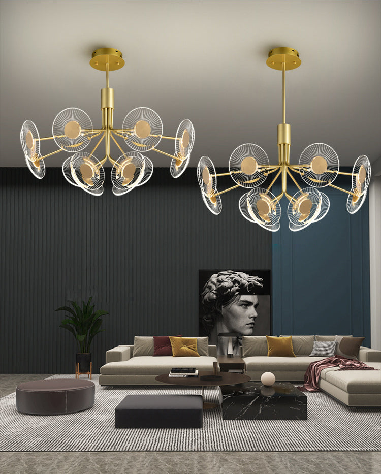 Gold Radial Chandelier Lamp Postmodern LED Acrylic Suspension Light for Living Room