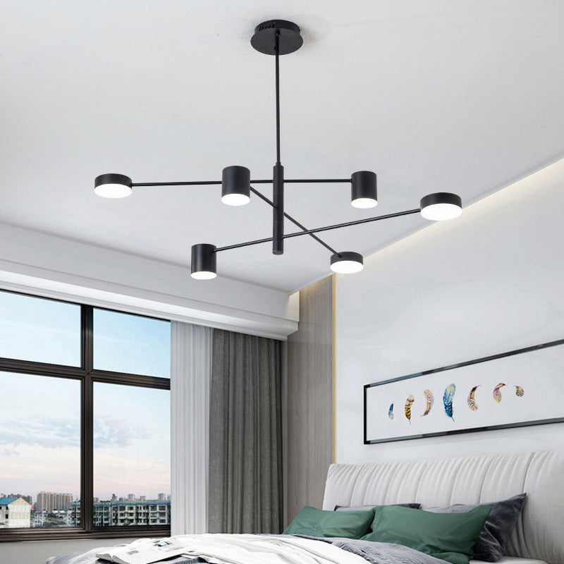 Black Metal Linear Hanging Chandelier Light Modern Drum Shade LED Ceiling Chandelier for Living Room
