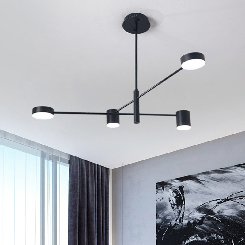 Black Metal Linear Hanging Chandelier Light Modern Drum Shade LED Ceiling Chandelier for Living Room