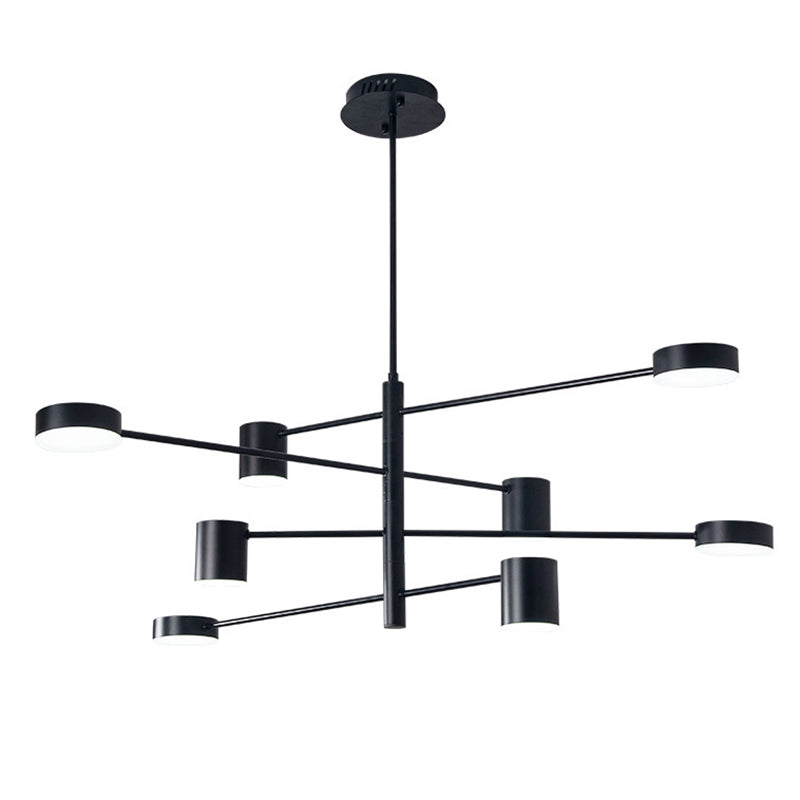 Black Metal Linear Hanging Chandelier Light Modern Drum Shade LED Ceiling Chandelier for Living Room