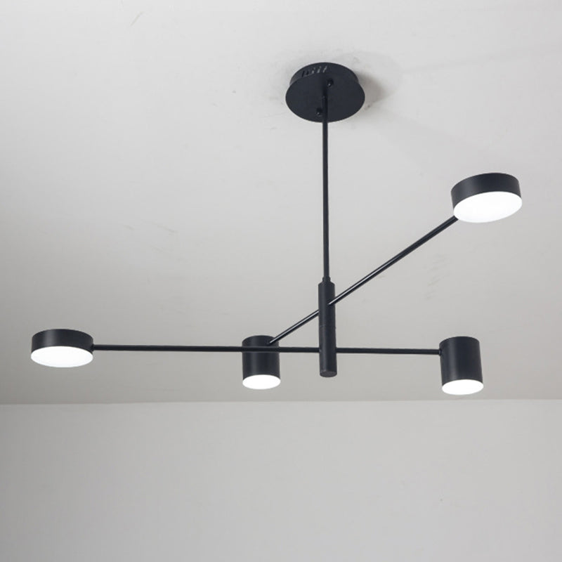 Black Metal Linear Hanging Chandelier Light Modern Drum Shade LED Ceiling Chandelier for Living Room