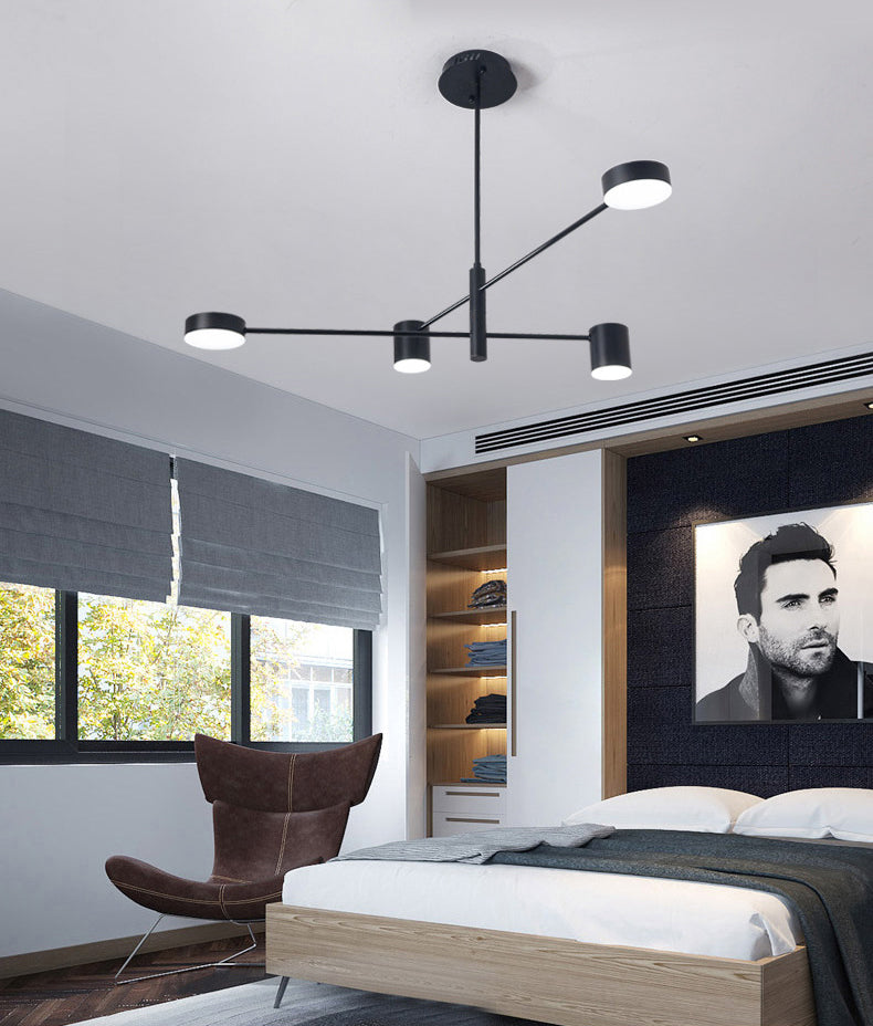 Black Metal Linear Hanging Chandelier Light Modern Drum Shade LED Ceiling Chandelier for Living Room