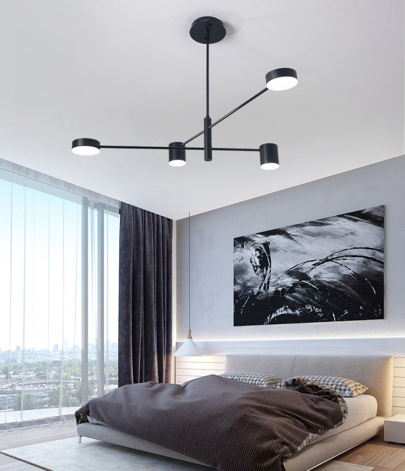 Black Metal Linear Hanging Chandelier Light Modern Drum Shade LED Ceiling Chandelier for Living Room