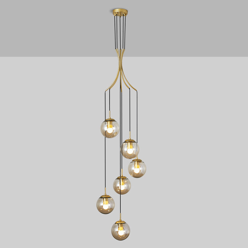 Modern Minimalist  Multiple Globe Shade Pendant Light  Gold Metal Long Hanging Lamp  for Living Room