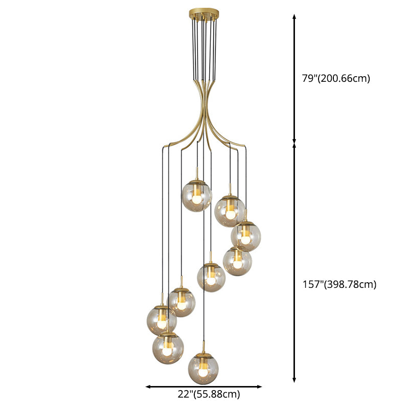 Modern Minimalist  Multiple Globe Shade Pendant Light  Gold Metal Long Hanging Lamp  for Living Room