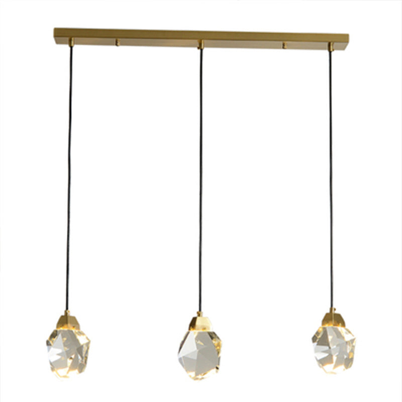 Block Shaped Stairs Multi-Pendant Crystal 7 Lights Postmodern Suspension Lamp in Brass