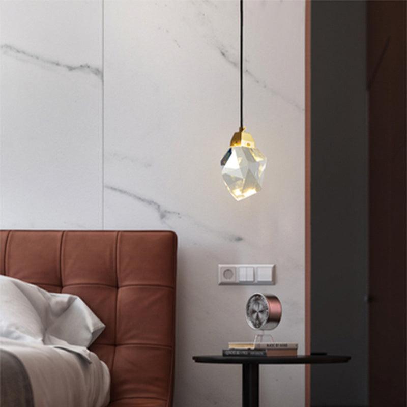 Block Shaped Stairs Multi-Pendant Crystal 7 Lights Postmodern Suspension Lamp in Brass