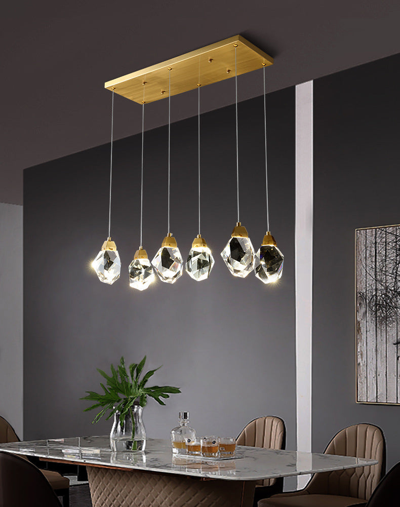 Block Shaped Stairs Multi-Pendant Crystal 7 Lights Postmodern Suspension Lamp in Brass