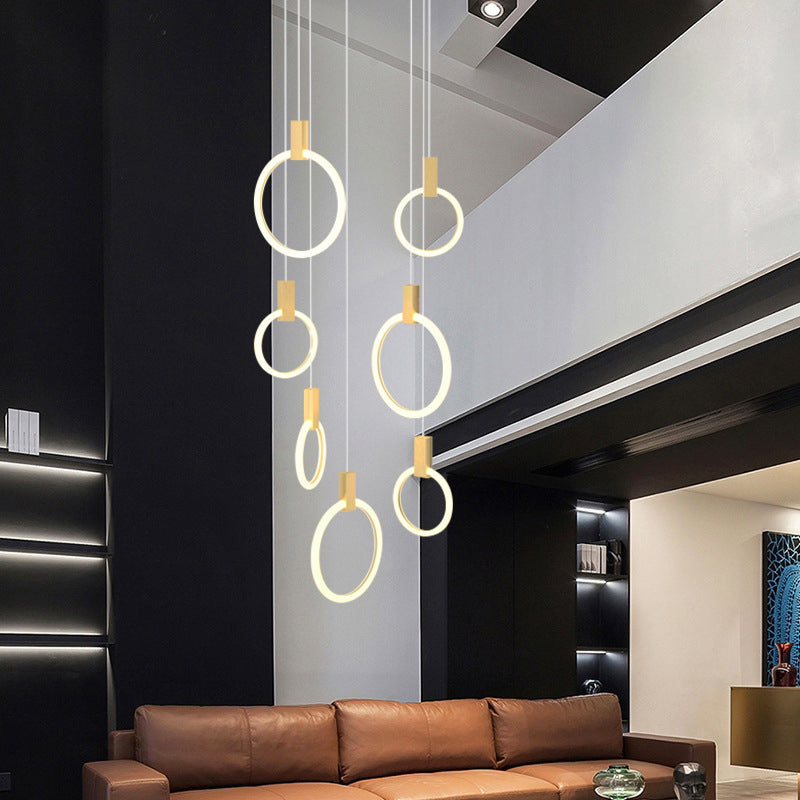 Duplex LED Multiple Hanging Light Simple Style Brass Ceiling Light with Ring Acrylic Shade