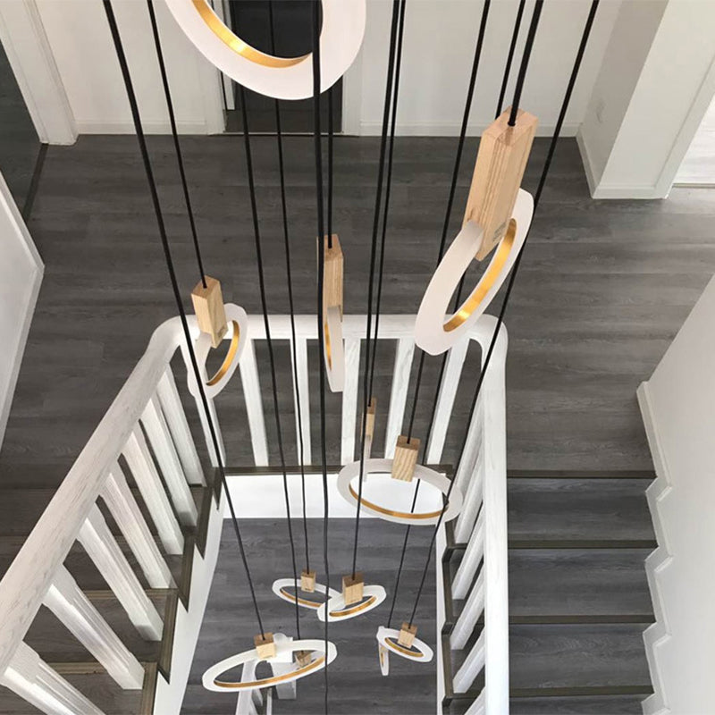 Duplex LED Multiple Hanging Light Simple Style Brass Ceiling Light with Ring Acrylic Shade