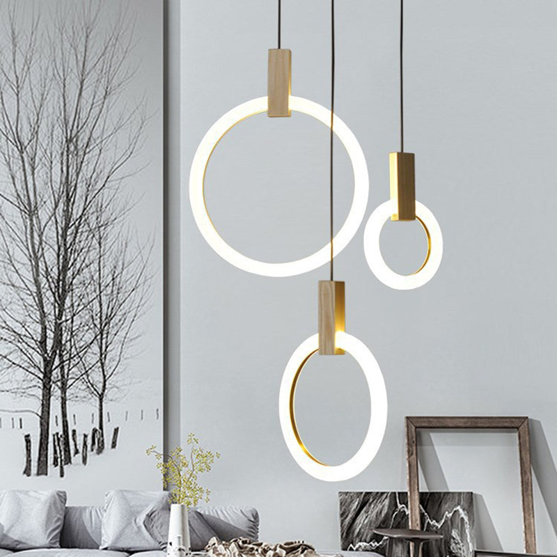 Duplex LED Multiple Hanging Light Simple Style Brass Ceiling Light with Ring Acrylic Shade