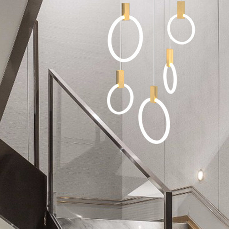 Duplex LED Multiple Hanging Light Simple Style Brass Ceiling Light with Ring Acrylic Shade