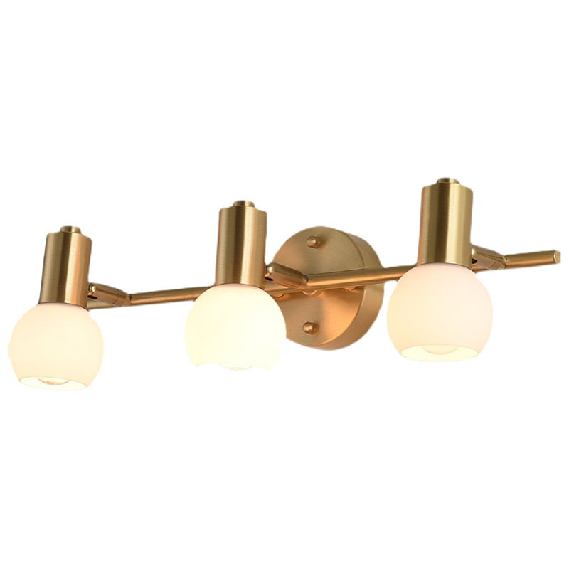 Nordic Copper Mirror Front Light 3 Head Milky Glass Three Color LED Light for Bathroom