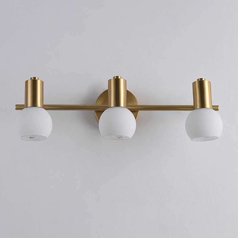 Nordic Copper Mirror Front Light 3 Head Milky Glass Three Color LED Light for Bathroom