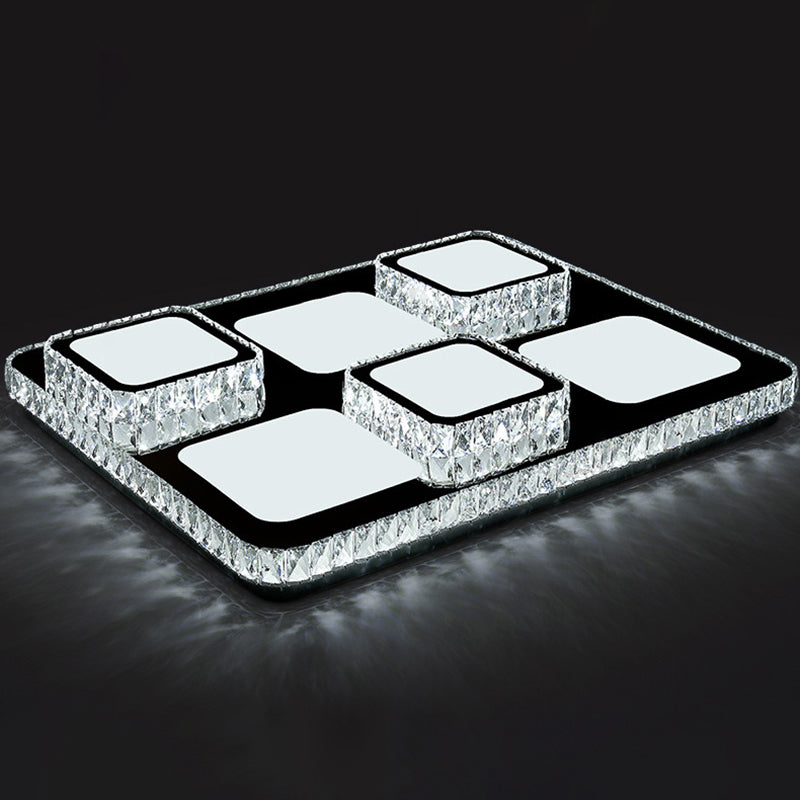 Rettangolare Soffitto Montato Lampada Contemporary Crystal Family Room LED Flush Light in Chrome