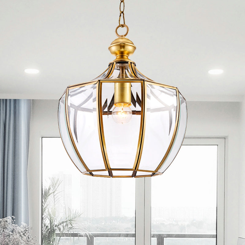 Urn Corridor Suspension Pendant Light Traditional Clear Glass 1 Head Gold Hanging Lamp