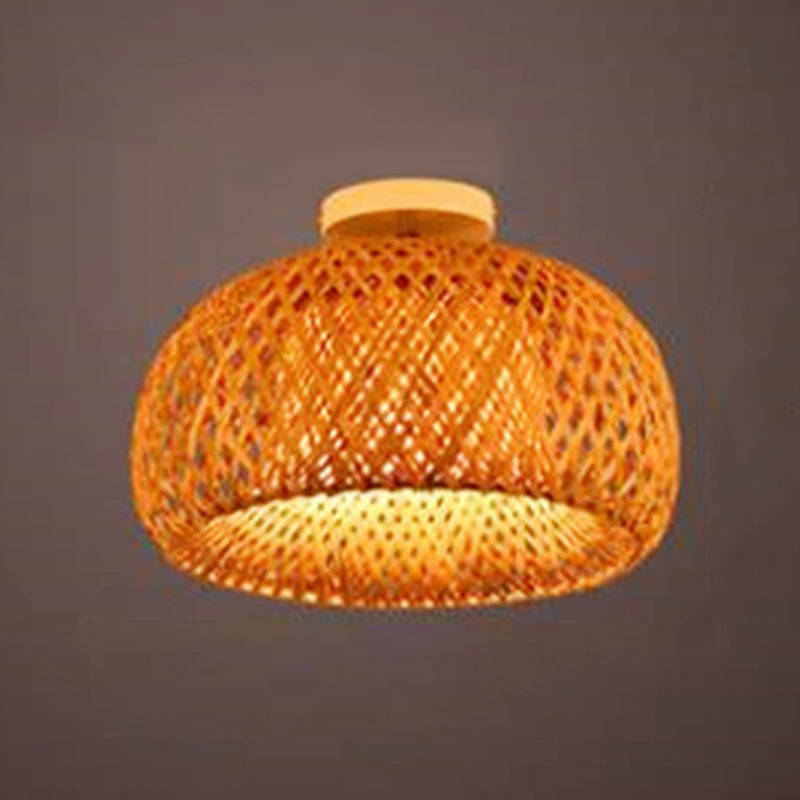 Handgeweven bamboe inbouwlamp Aziatische stijl houten plafondarmatuur voor theesalon