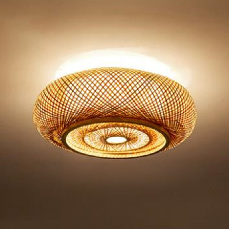 Lámpara de techo de madera de estilo asiático, luz de montaje empotrado de bambú tejida a mano, para salón de té