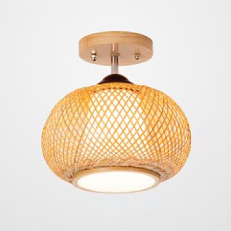Lámpara de techo de madera de estilo asiático, luz de montaje empotrado de bambú tejida a mano, para salón de té