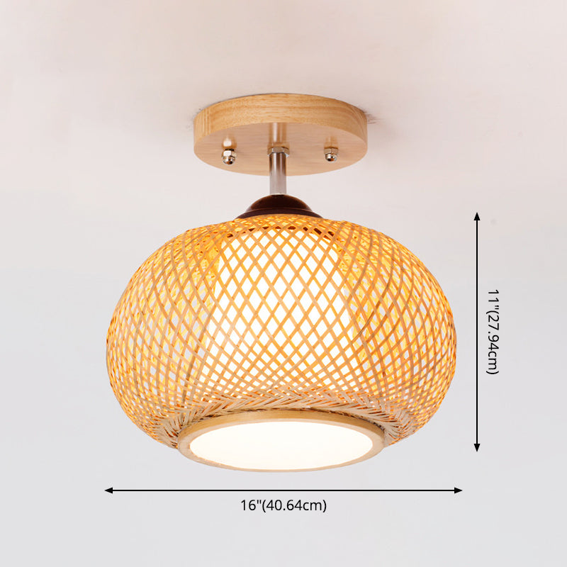 Lámpara de techo de madera de estilo asiático, luz de montaje empotrado de bambú tejida a mano, para salón de té