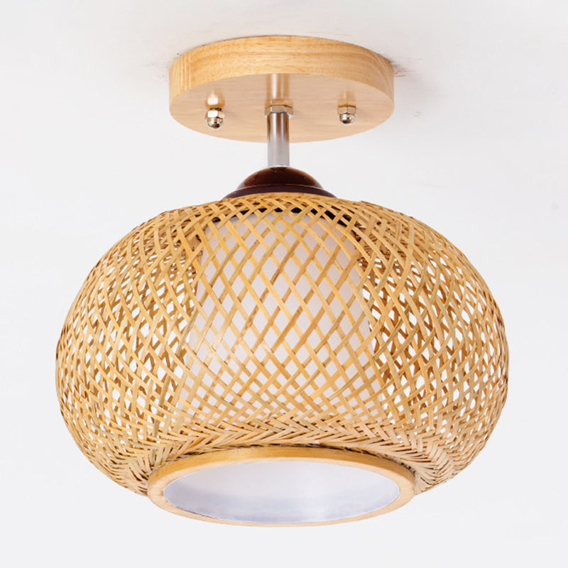 Lámpara de techo de madera de estilo asiático, luz de montaje empotrado de bambú tejida a mano, para salón de té