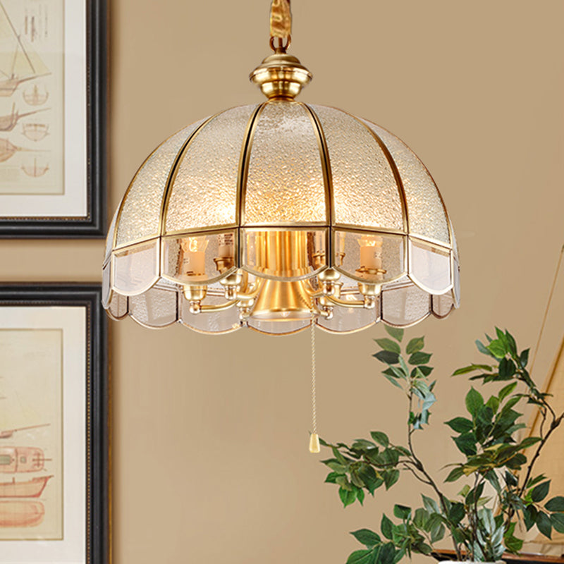 Brass 1 Bulb Hanging Ceiling Light Vintage Water Glass Dome Suspension Pendant Lamp