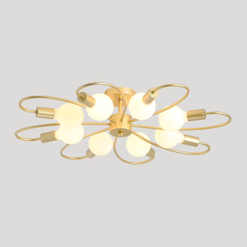 Bare Bulb Floriated Semi Flush Mount in Industrial Vintage Style Metal Ceiling Light for Dining Room