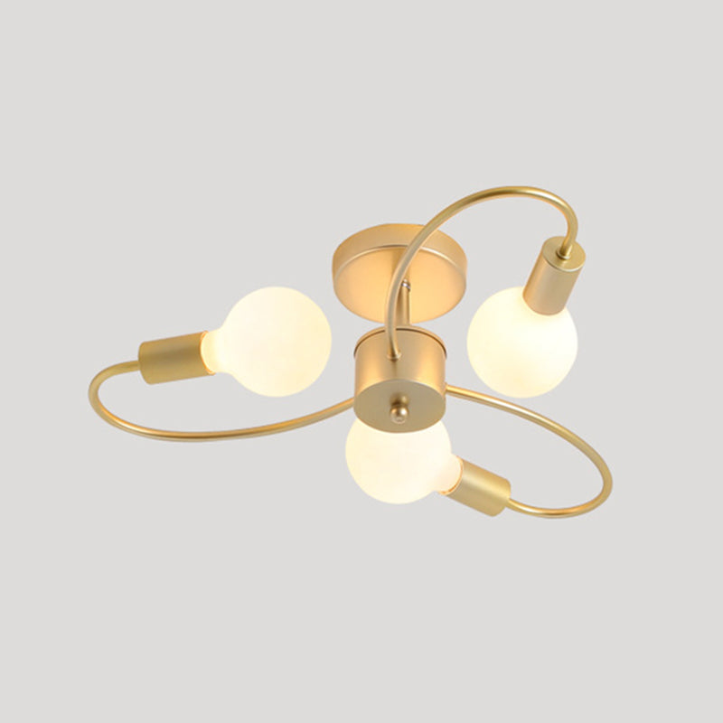 Bare Bulb Floriated Semi Flush Mount in Industrial Vintage Style Metal Ceiling Light for Dining Room