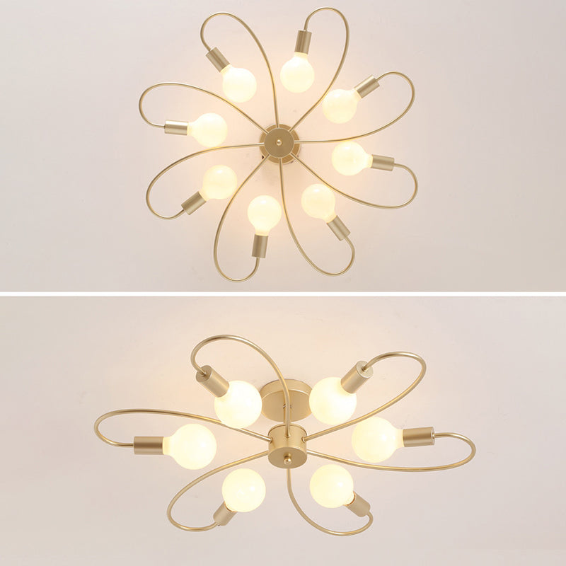 Bare Bulb Floriated Semi Flush Mount in Industrial Vintage Style Metal Ceiling Light for Dining Room