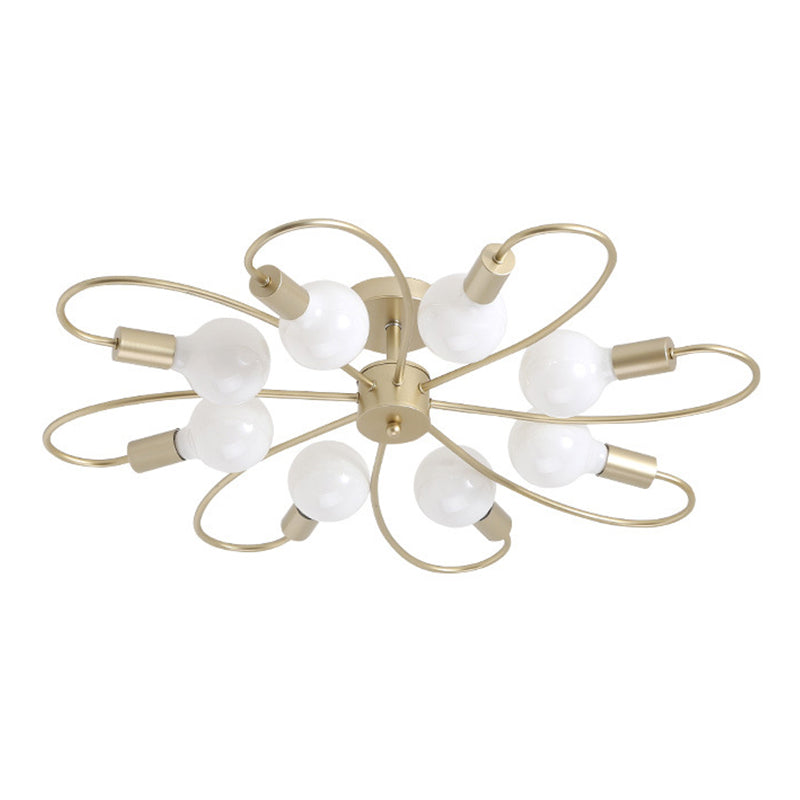 Bare Bulb Floriated Semi Flush Mount in Industrial Vintage Style Metal Ceiling Light for Dining Room