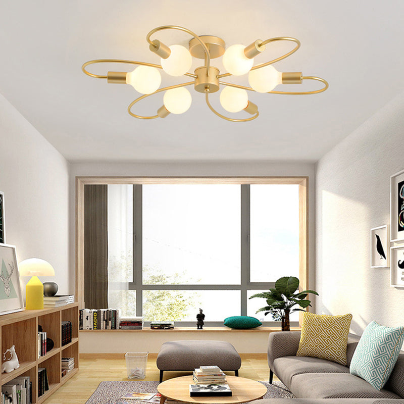 Bare Bulb Floriated Semi Flush Mount in Industrial Vintage Style Metal Ceiling Light for Dining Room