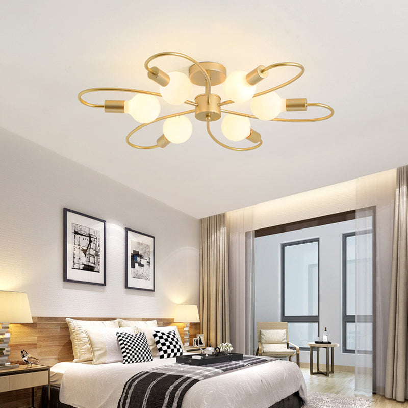 Bare Bulb Floriated Semi Flush Mount in Industrial Vintage Style Metal Ceiling Light for Dining Room