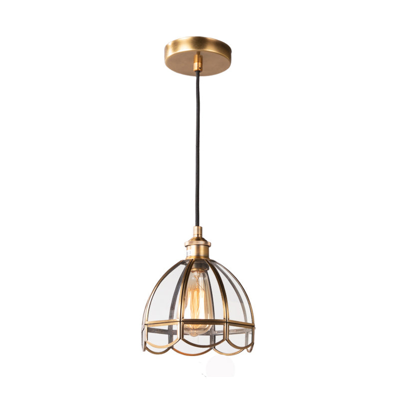 Clear Glass Dome Pendant Lighting Retro 1 Light Dining Room Hanging Ceiling Lamp
