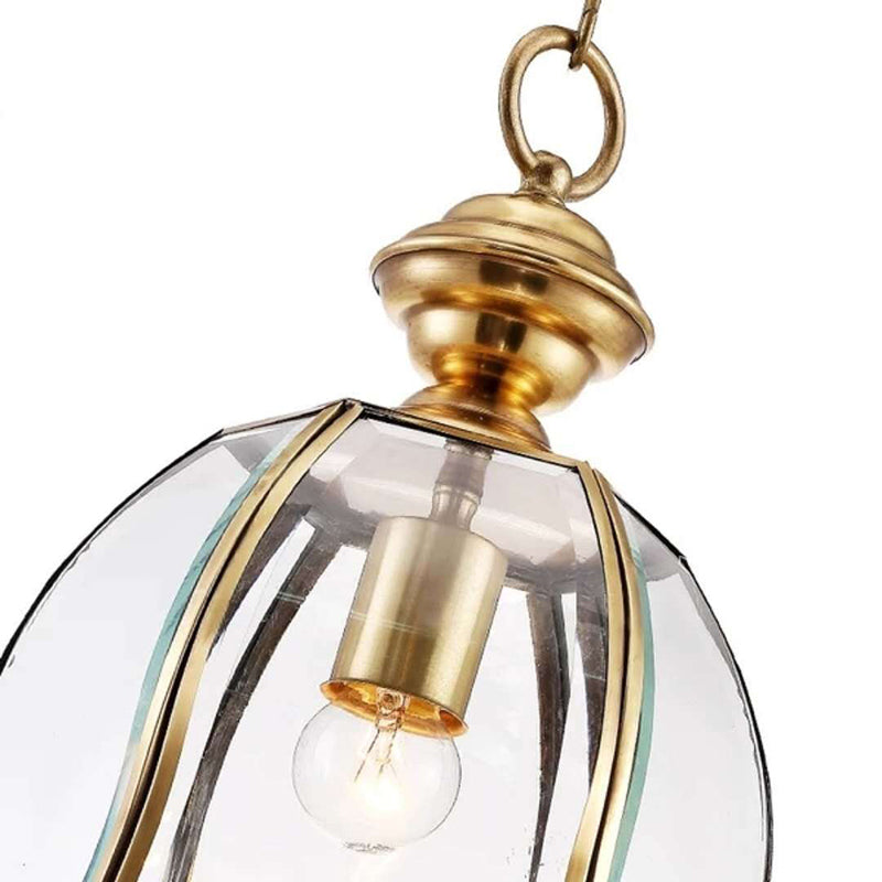 1 Head Bell Hanging Lighting Traditional Brass Clear Glass Ceiling Pendant Lamp for Dining Room