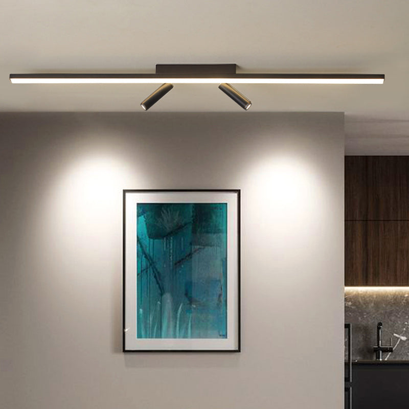 Black Rectangular LED Semi Flush Mount in Modern Simplicity Acrylic Indoor Ceiling Fixture with Wrought Iron Lamp