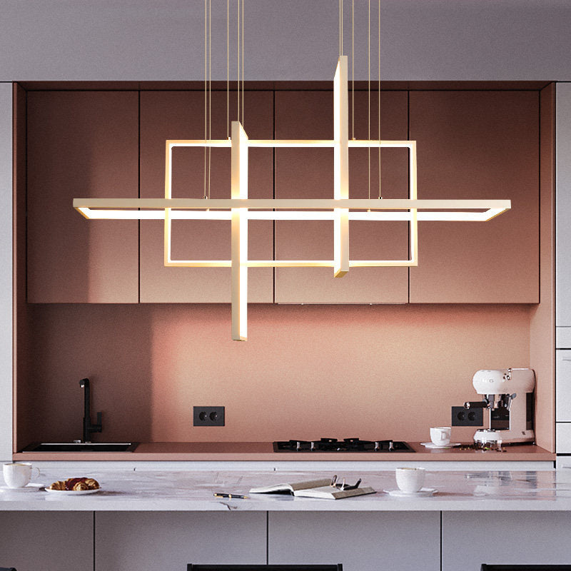 Modern Rectangle Hanging Chandelier Metal Pendant Light Kit