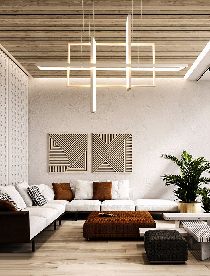 Modern Rectangle Hanging Chandelier Metal Pendant Light Kit